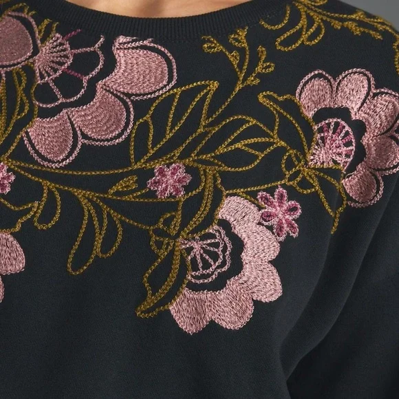 By Anthropologie Embroidered Sweatshirt in Black - Picture 3 of 9